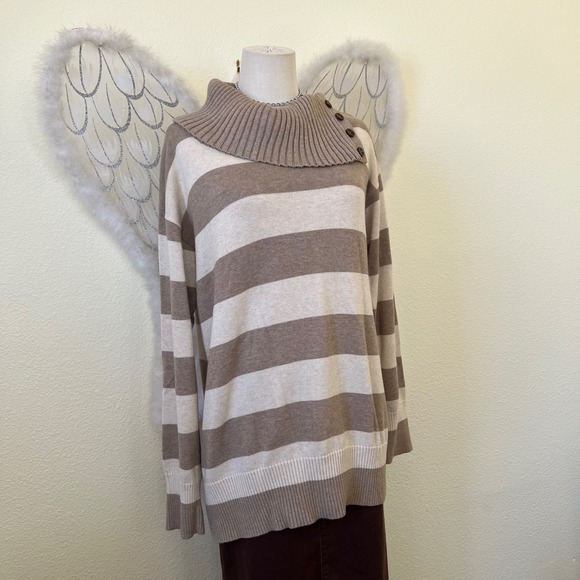 Whimsy Twee Striped Cowl Neck Button Detail Sweater Indie Sleaze Mori Kawaii - Picture 3 of 9